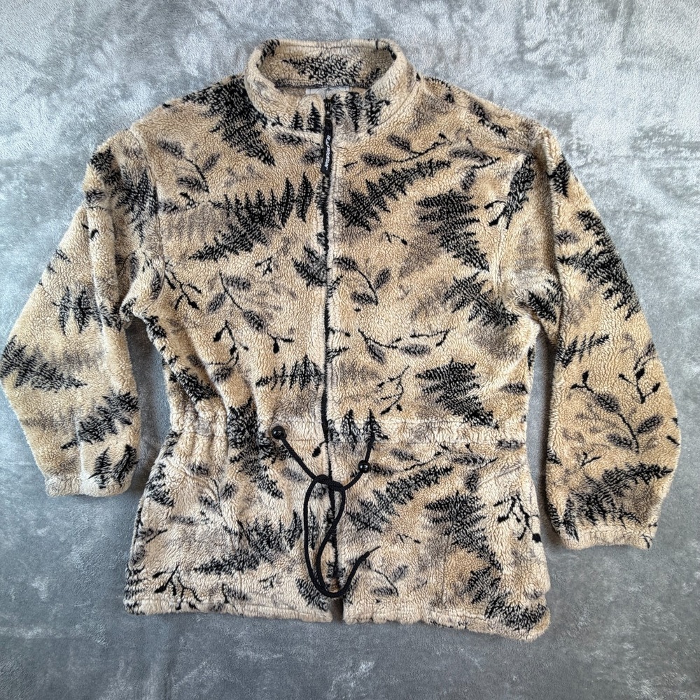 Vintage Black Mountain Fleece Jacket Botanical Print Full Zip Made USA Cabincore